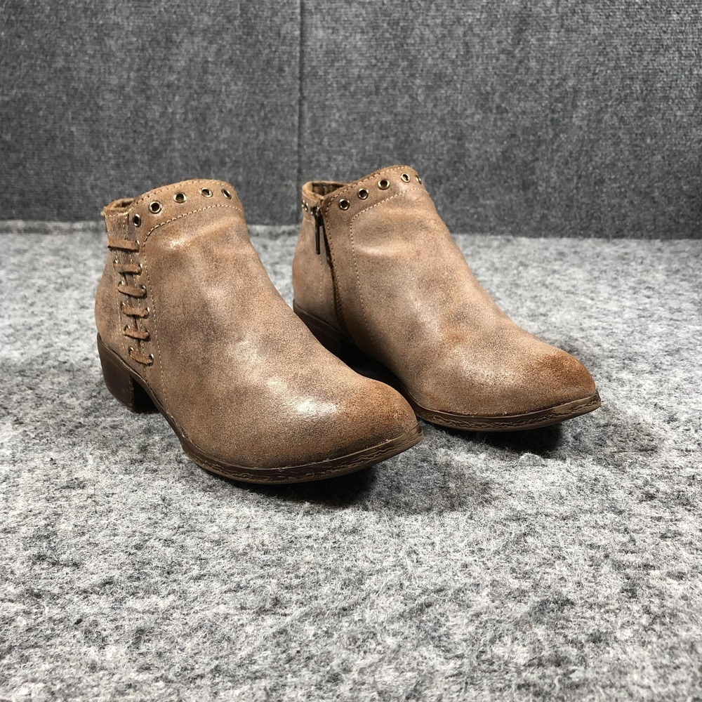 Minnetonka Womens 8‎ Brown Leather Studded Ankle Boots Zip Block Heel